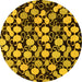 Round Machine Washable Abstract Yellow Modern Rug, wshabs144yw