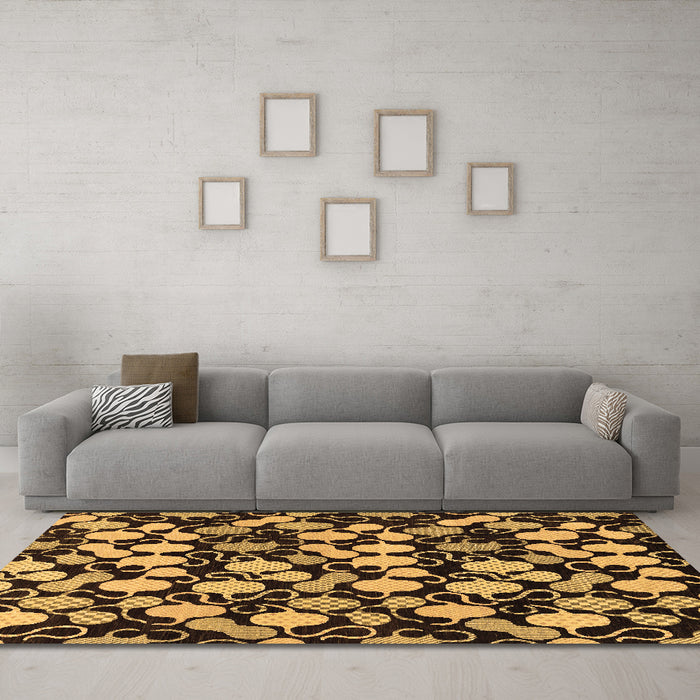 Machine Washable Abstract Brown Modern Rug in a Living Room,, wshabs144brn
