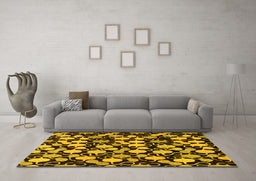 Machine Washable Abstract Yellow Modern Rug in a Living Room, wshabs144yw