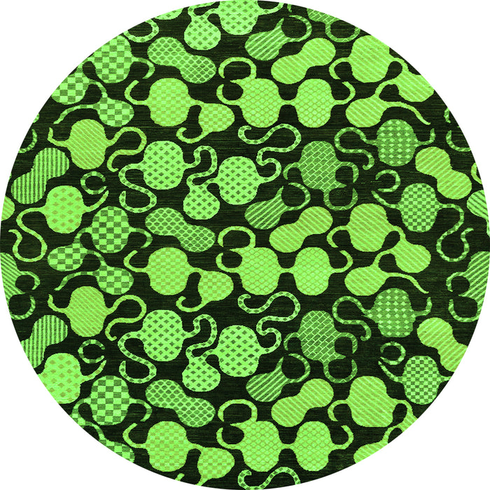 Round Machine Washable Abstract Green Modern Area Rugs, wshabs144grn