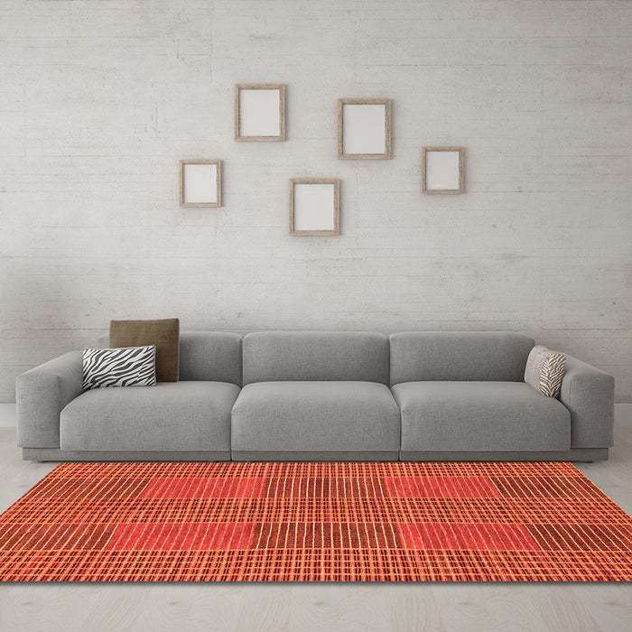 Machine Washable Abstract Orange Modern Area Rugs in a Living Room, wshabs1451org