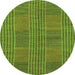 Round Machine Washable Abstract Green Modern Area Rugs, wshabs1451grn