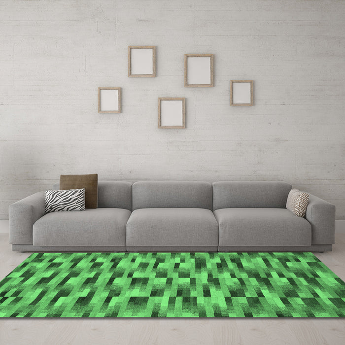Machine Washable Abstract Emerald Green Modern Area Rugs in a Living Room,, wshabs1452emgrn