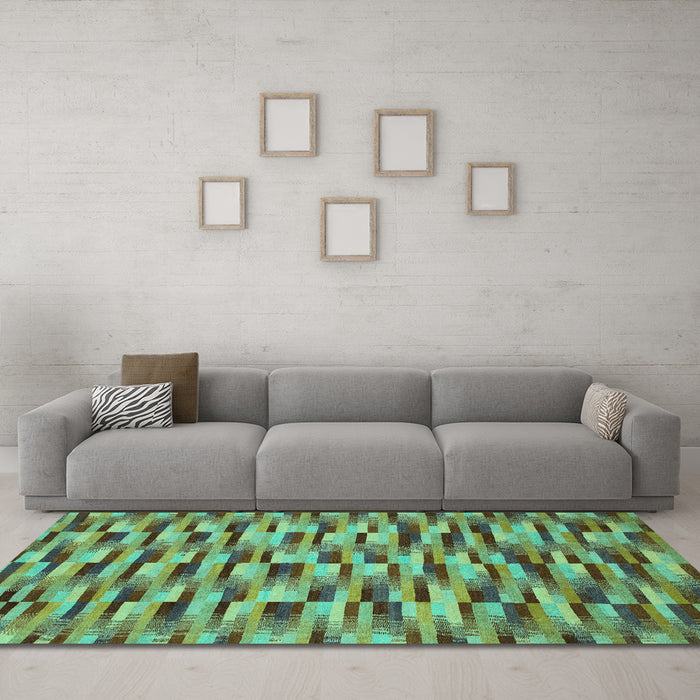 Machine Washable Abstract Turquoise Modern Area Rugs in a Living Room,, wshabs1452turq