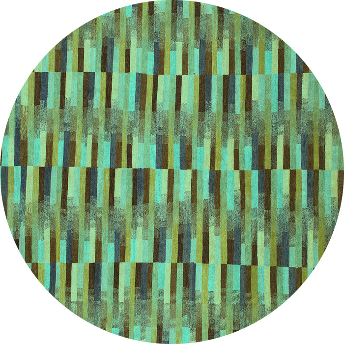 Round Machine Washable Abstract Turquoise Modern Area Rugs, wshabs1452turq