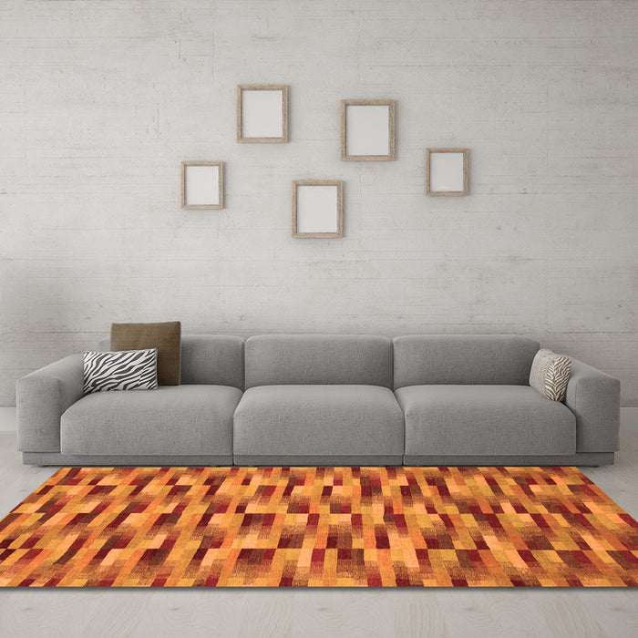 Machine Washable Abstract Orange Modern Area Rugs in a Living Room, wshabs1452org