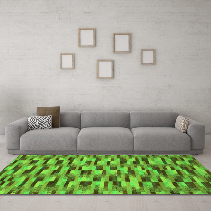 Machine Washable Abstract Green Modern Area Rugs in a Living Room,, wshabs1452grn