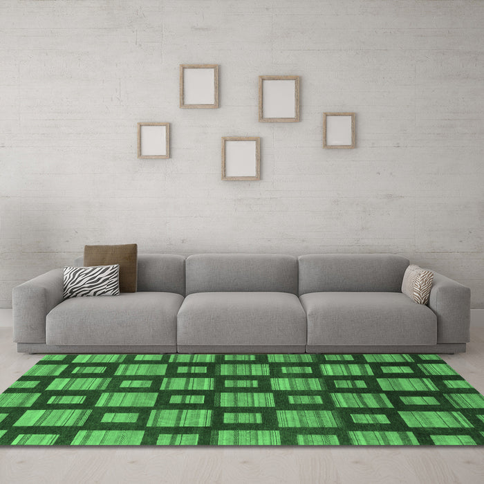 Machine Washable Abstract Emerald Green Modern Area Rugs in a Living Room,, wshabs1453emgrn