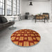 Round Abstract Red Modern Rug in a Office, abs1453