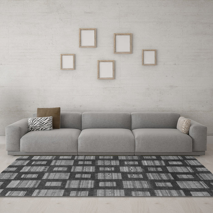 Machine Washable Abstract Gray Modern Rug in a Living Room,, wshabs1453gry