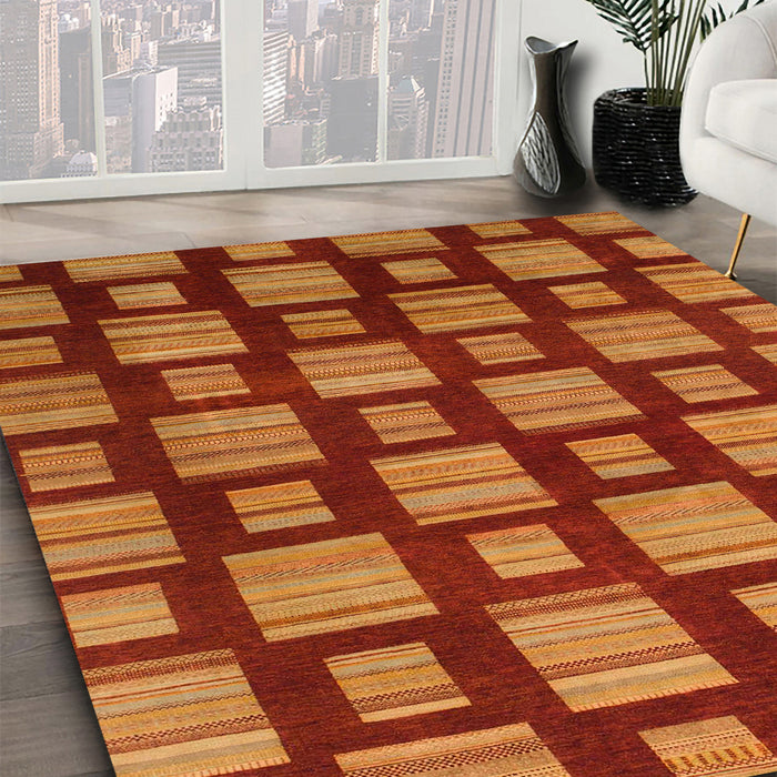 Abstract Red Modern Rug in Family Room, abs1453