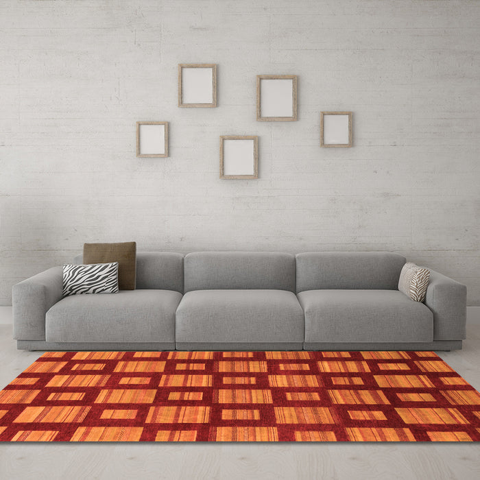 Machine Washable Abstract Orange Modern Area Rugs in a Living Room, wshabs1453org