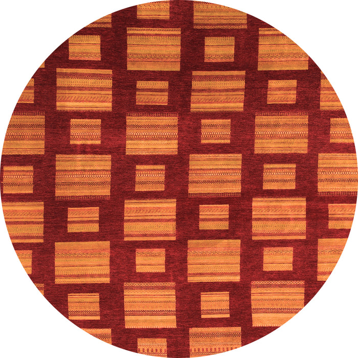 Round Machine Washable Abstract Orange Modern Area Rugs, wshabs1453org