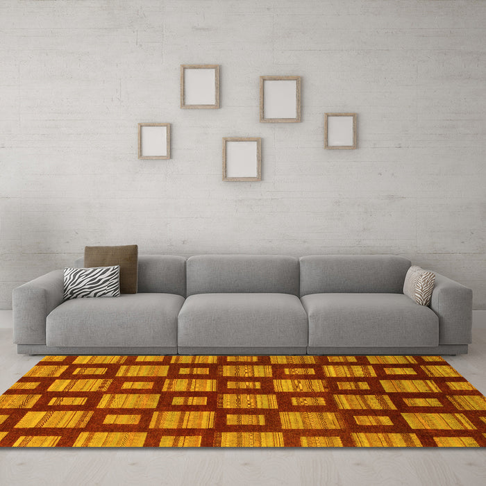 Machine Washable Abstract Yellow Modern Rug in a Living Room, wshabs1453yw