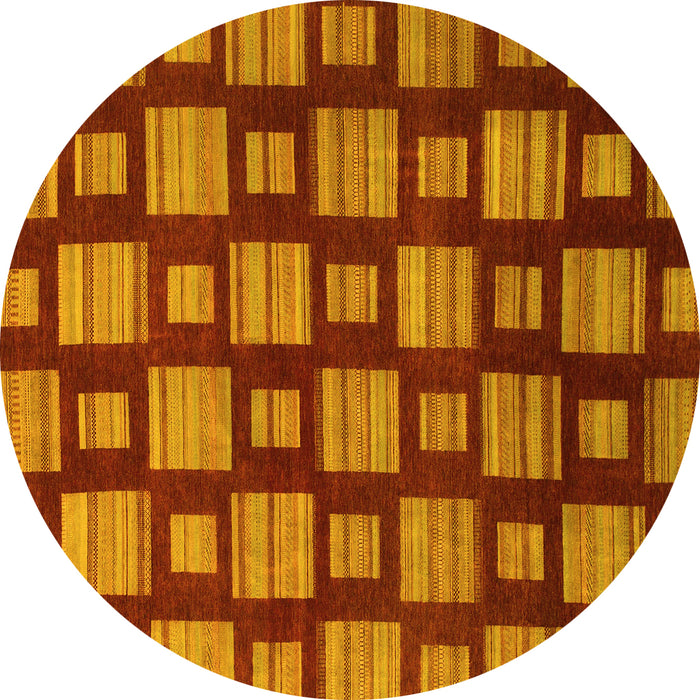 Round Abstract Yellow Modern Rug, abs1453yw