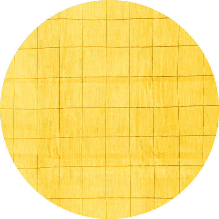 Round Machine Washable Solid Yellow Modern Rug, wshabs1454yw