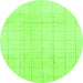 Round Machine Washable Solid Green Modern Area Rugs, wshabs1454grn