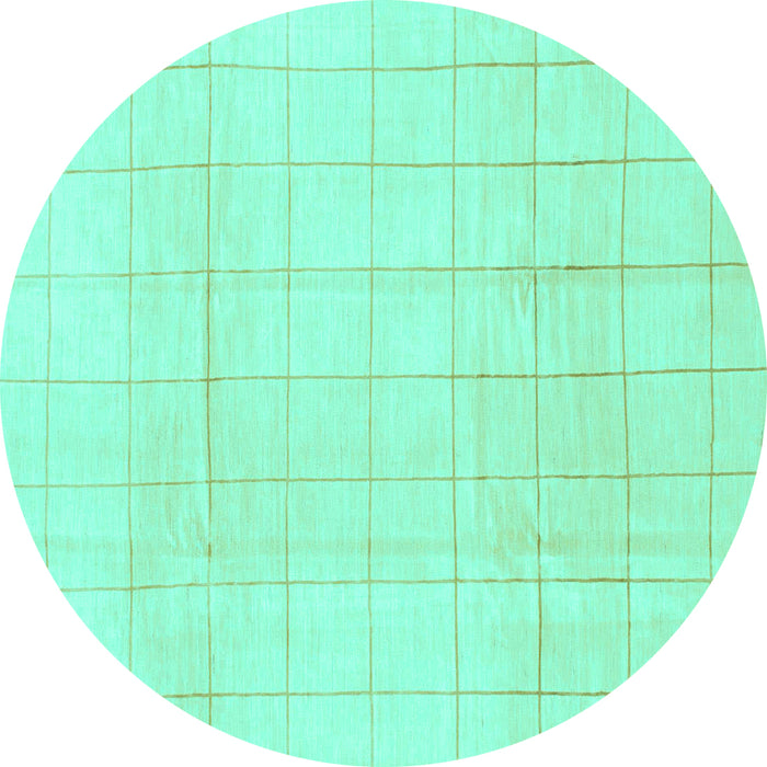 Round Machine Washable Solid Turquoise Modern Area Rugs, wshabs1454turq