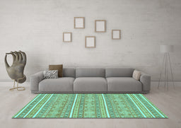 Machine Washable Abstract Turquoise Modern Area Rugs in a Living Room,, wshabs1455turq