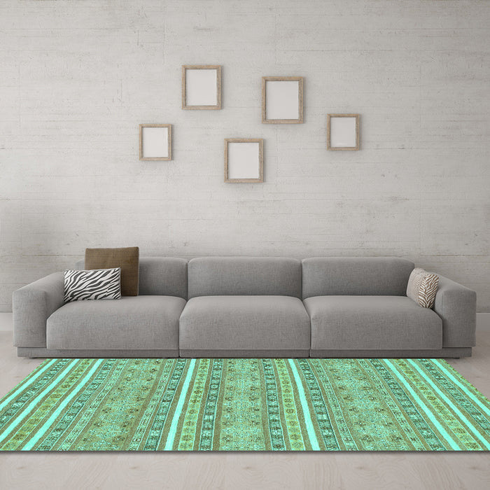 Machine Washable Abstract Turquoise Modern Area Rugs in a Living Room,, wshabs1455turq