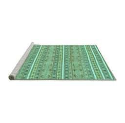 Sideview of Machine Washable Abstract Turquoise Modern Area Rugs, wshabs1455turq