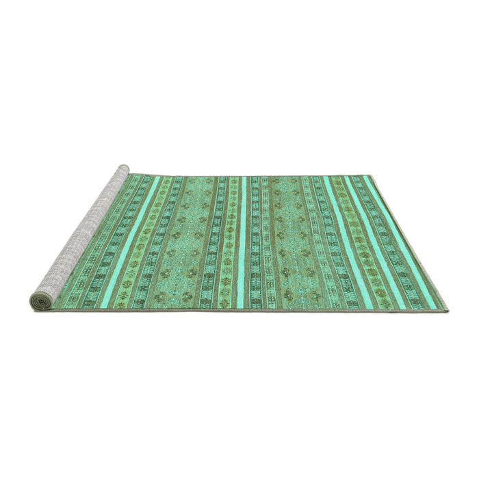 Sideview of Machine Washable Abstract Turquoise Modern Area Rugs, wshabs1455turq