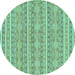 Round Machine Washable Abstract Turquoise Modern Area Rugs, wshabs1455turq