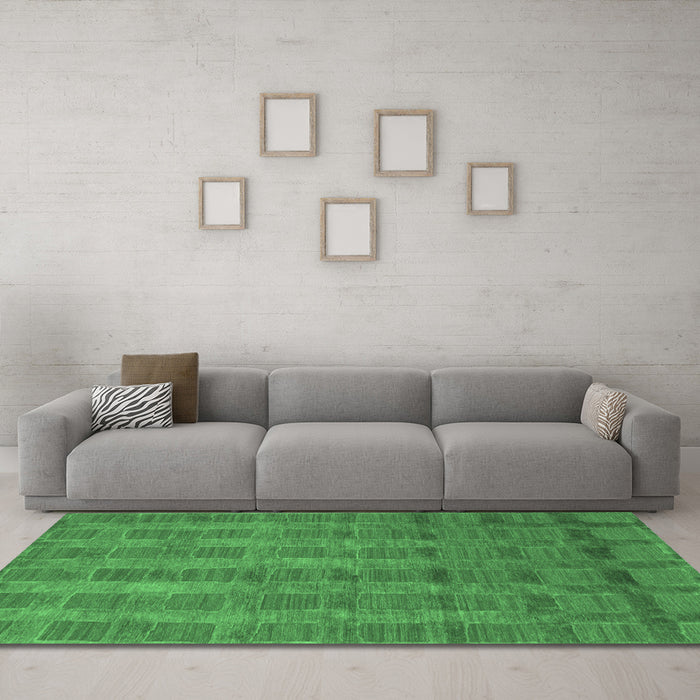 Machine Washable Abstract Emerald Green Modern Area Rugs in a Living Room,, wshabs1457emgrn