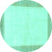 Round Machine Washable Solid Turquoise Modern Area Rugs, wshabs1458turq