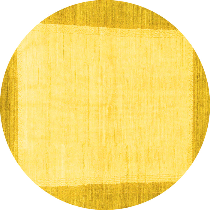 Round Machine Washable Solid Yellow Modern Rug, wshabs1458yw