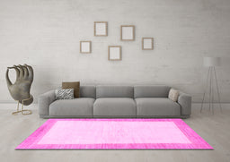 Machine Washable Solid Pink Modern Rug in a Living Room, wshabs1458pnk