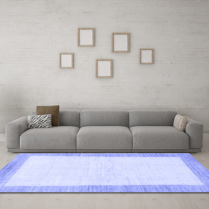 Machine Washable Solid Blue Modern Rug in a Living Room, wshabs1458blu