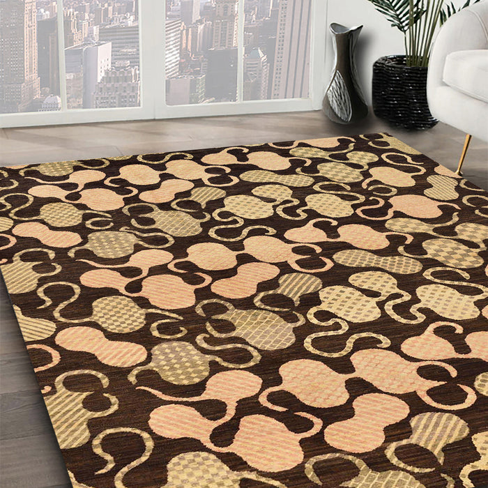 Machine Washable Abstract Bakers Brown Rug in a Family Room, wshabs145