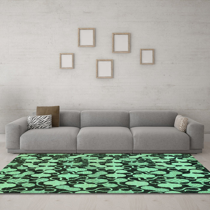 Machine Washable Abstract Turquoise Modern Area Rugs in a Living Room,, wshabs145turq