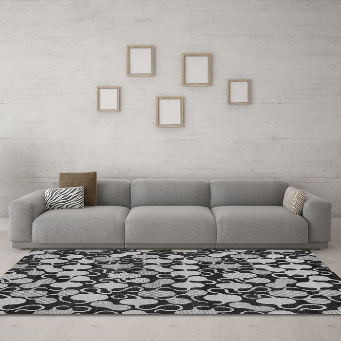 Machine Washable Abstract Gray Modern Rug in a Living Room,, wshabs145gry