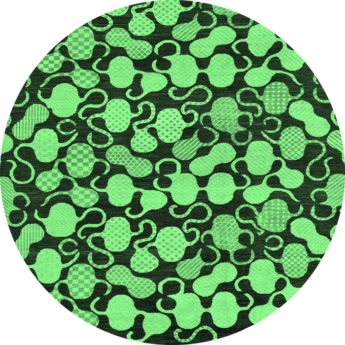 Round Machine Washable Abstract Emerald Green Modern Area Rugs, wshabs145emgrn