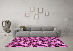 Machine Washable Abstract Pink Modern Rug in a Living Room, wshabs145pnk