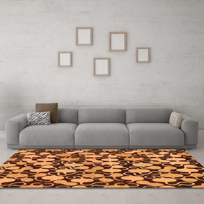 Machine Washable Abstract Orange Modern Area Rugs in a Living Room, wshabs145org