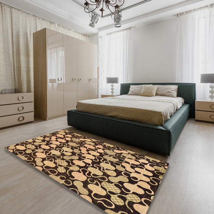 Machine Washable Abstract Bakers Brown Rug in a Bedroom, wshabs145