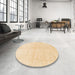 Round Abstract Sun Yellow Solid Rug in a Office, abs1460