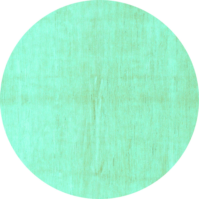 Round Machine Washable Solid Turquoise Modern Area Rugs, wshabs1460turq