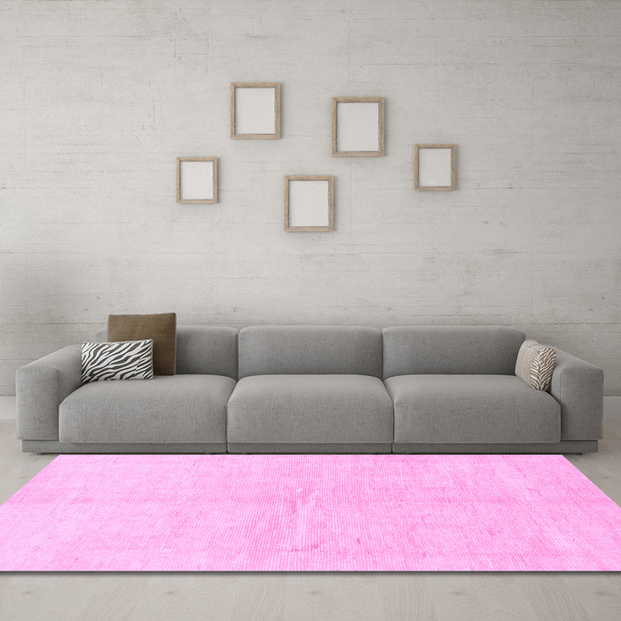 Machine Washable Solid Pink Modern Rug in a Living Room, wshabs1460pnk
