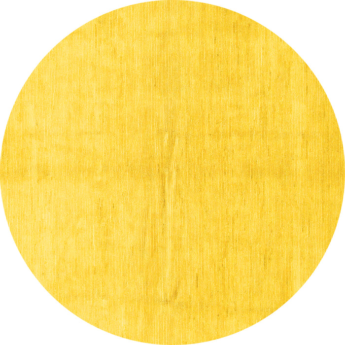 Round Machine Washable Solid Yellow Modern Rug, wshabs1460yw