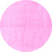 Round Machine Washable Solid Pink Modern Rug, wshabs1460pnk