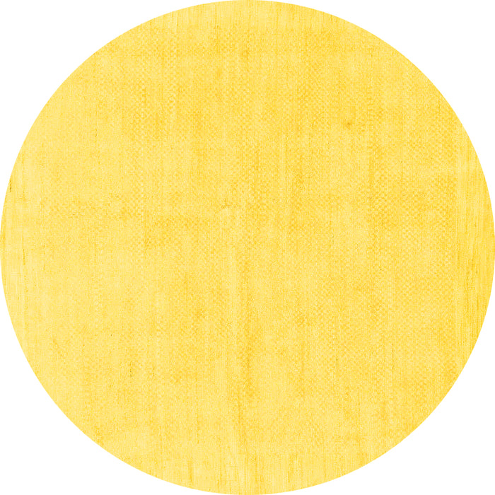 Round Machine Washable Solid Yellow Modern Rug, wshabs1461yw