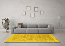 Machine Washable Abstract Yellow Modern Rug in a Living Room, wshabs1462yw