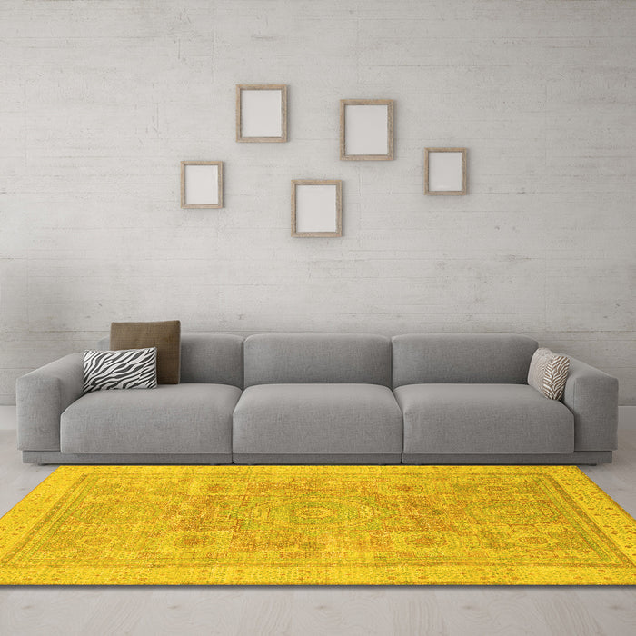 Machine Washable Abstract Yellow Modern Rug in a Living Room, wshabs1462yw