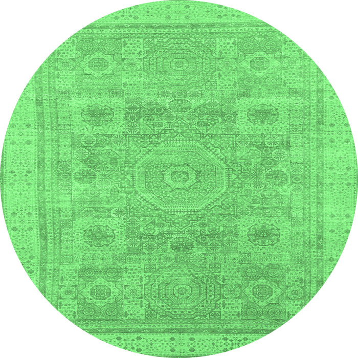 Round Abstract Emerald Green Modern Rug, abs1462emgrn
