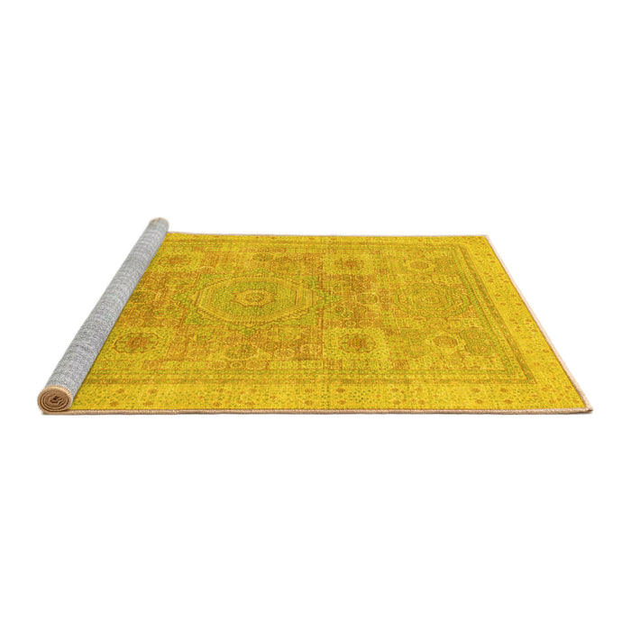 Sideview of Machine Washable Abstract Yellow Modern Rug, wshabs1462yw