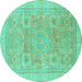 Round Abstract Turquoise Modern Rug, abs1462turq